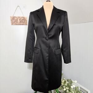NEW Trio New York Longline Black Satin Button Front Lined Dressy Jacket 10